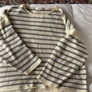 Promesa Oversized Stripe Hype Cream and Gray Women's Sweater